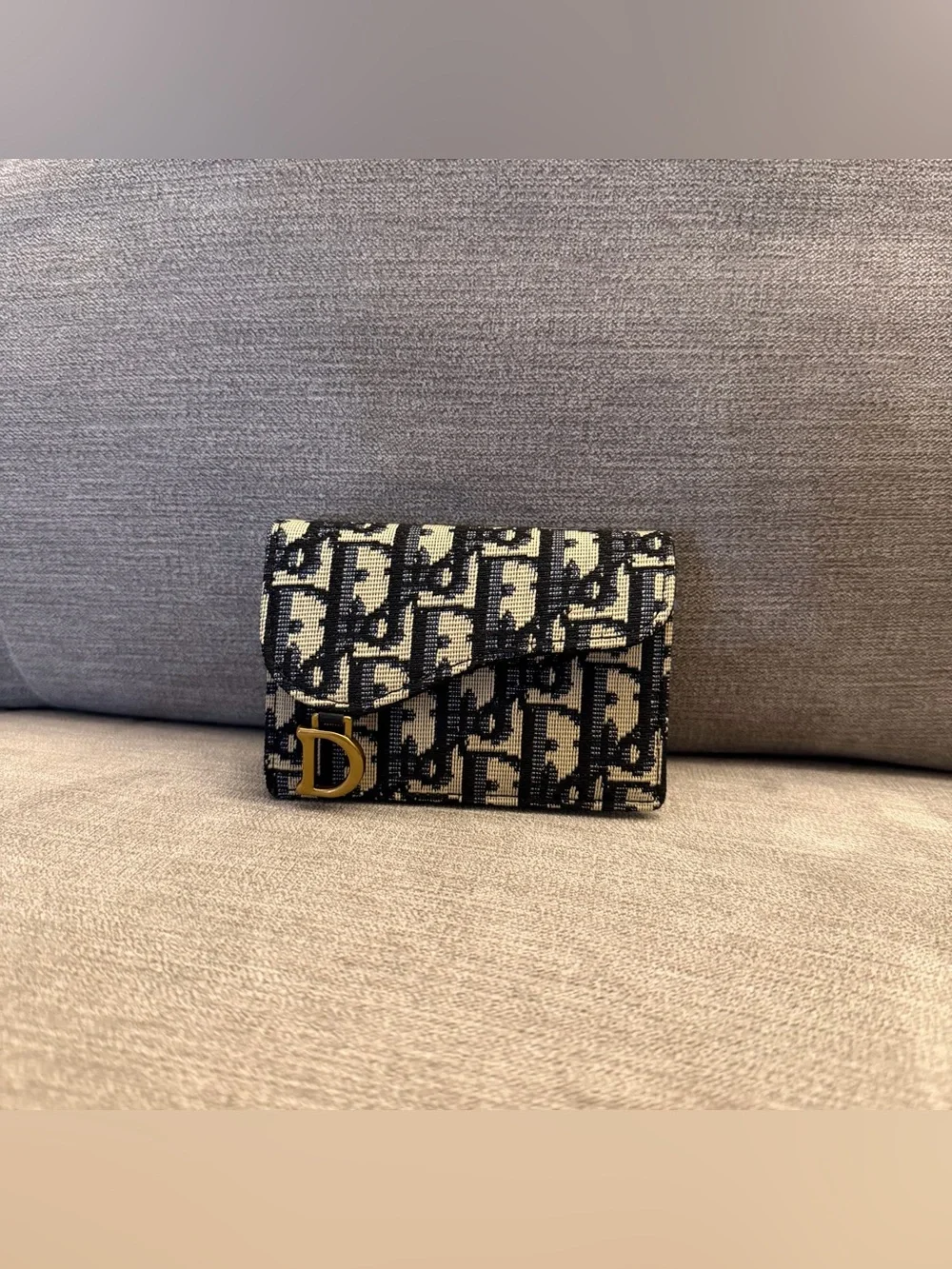 Dior Black & Cream Oblique Mini Wallet with Gold 'D' Accent